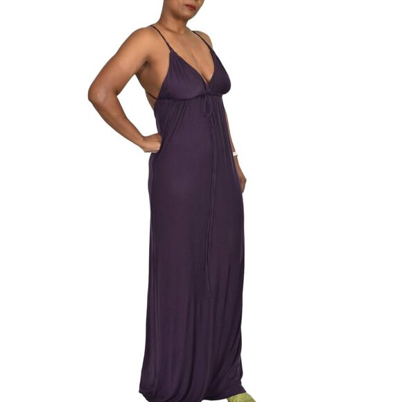 Club Monaco Slip Dress Purple Maxi Halter Spaghetti Straps Plunging Size Medium - Picture 11 of 15
